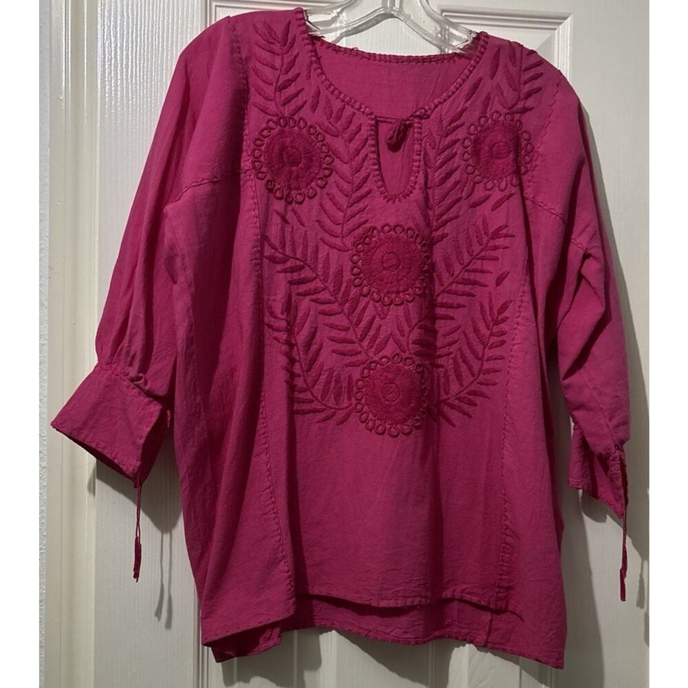Pink Chikankari Kurti Top Size Medium? Handmade Embroidered Boho Hippie Flowers